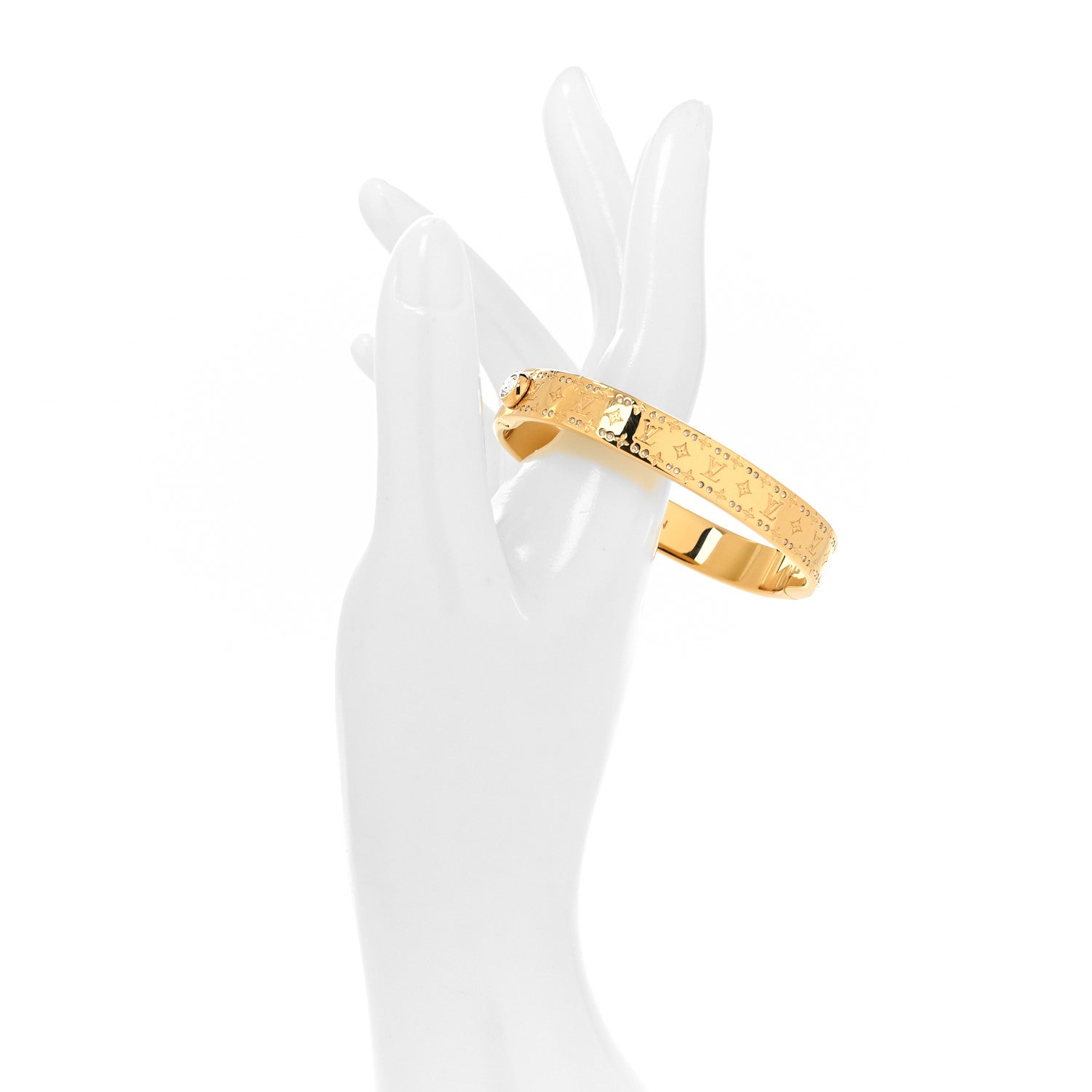 Louis Vuitton Brass Crystal Monogram Nanogram Strass Cuff S Gold 2 of 7