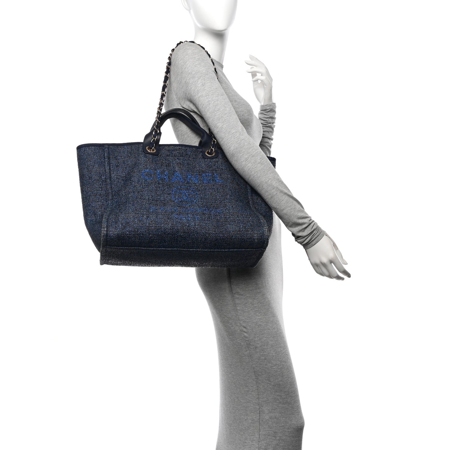 Chanel Lurex Canvas Medium Deauville Tote Navy Blue 2 of 10