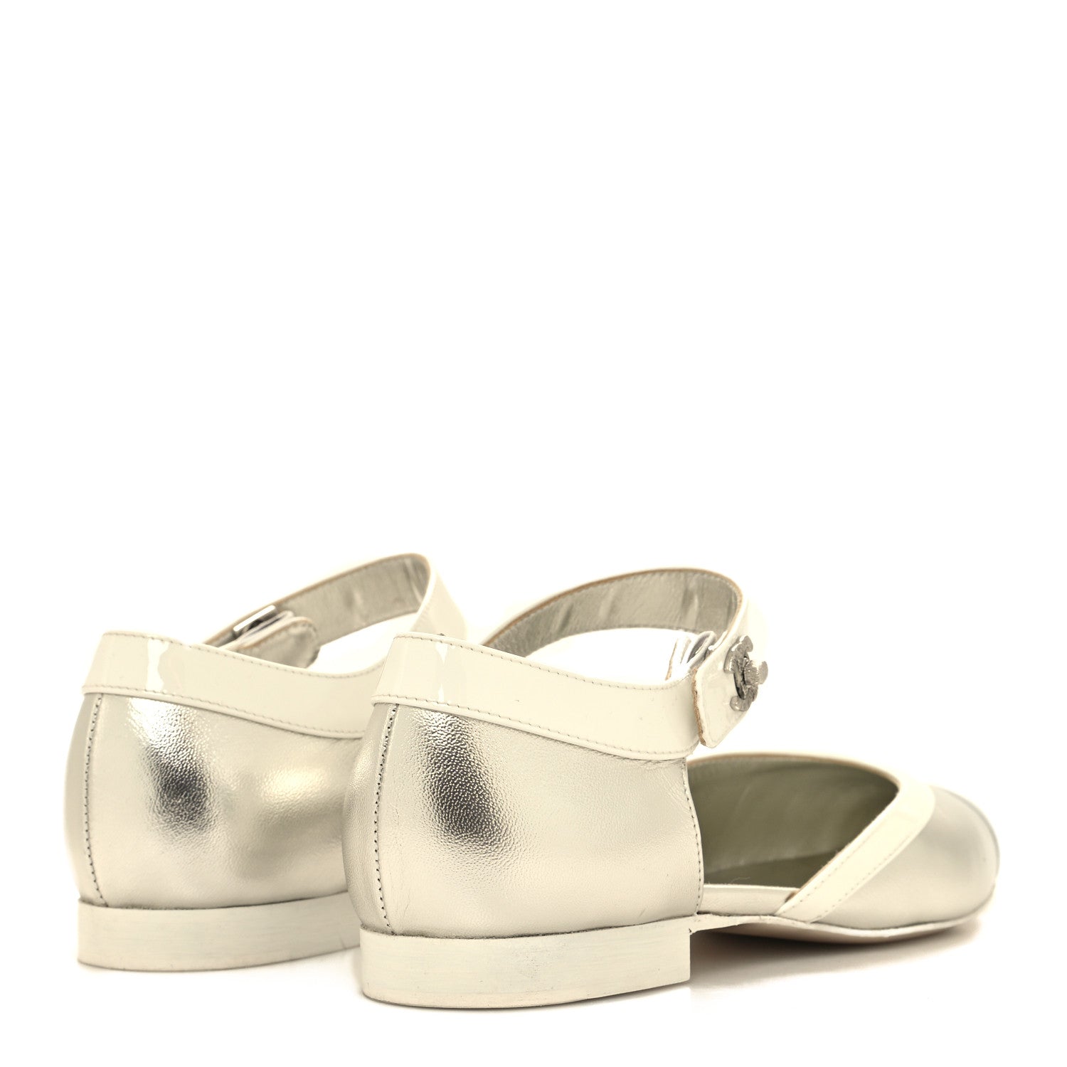 Chanel Metallic Lambskin Patent Calfskin Mary Jane Flats 36.5 White Silver 4 of 11