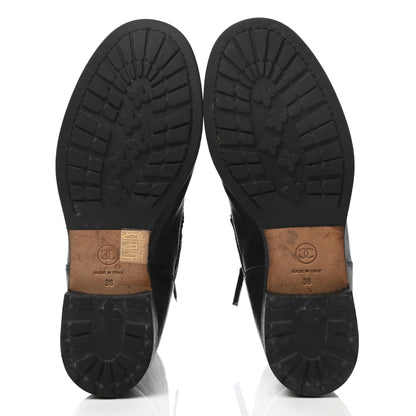 Chanel Sheepskin Quilted CC Tall Lace Up Combat Boots 38 Black 5 of 10