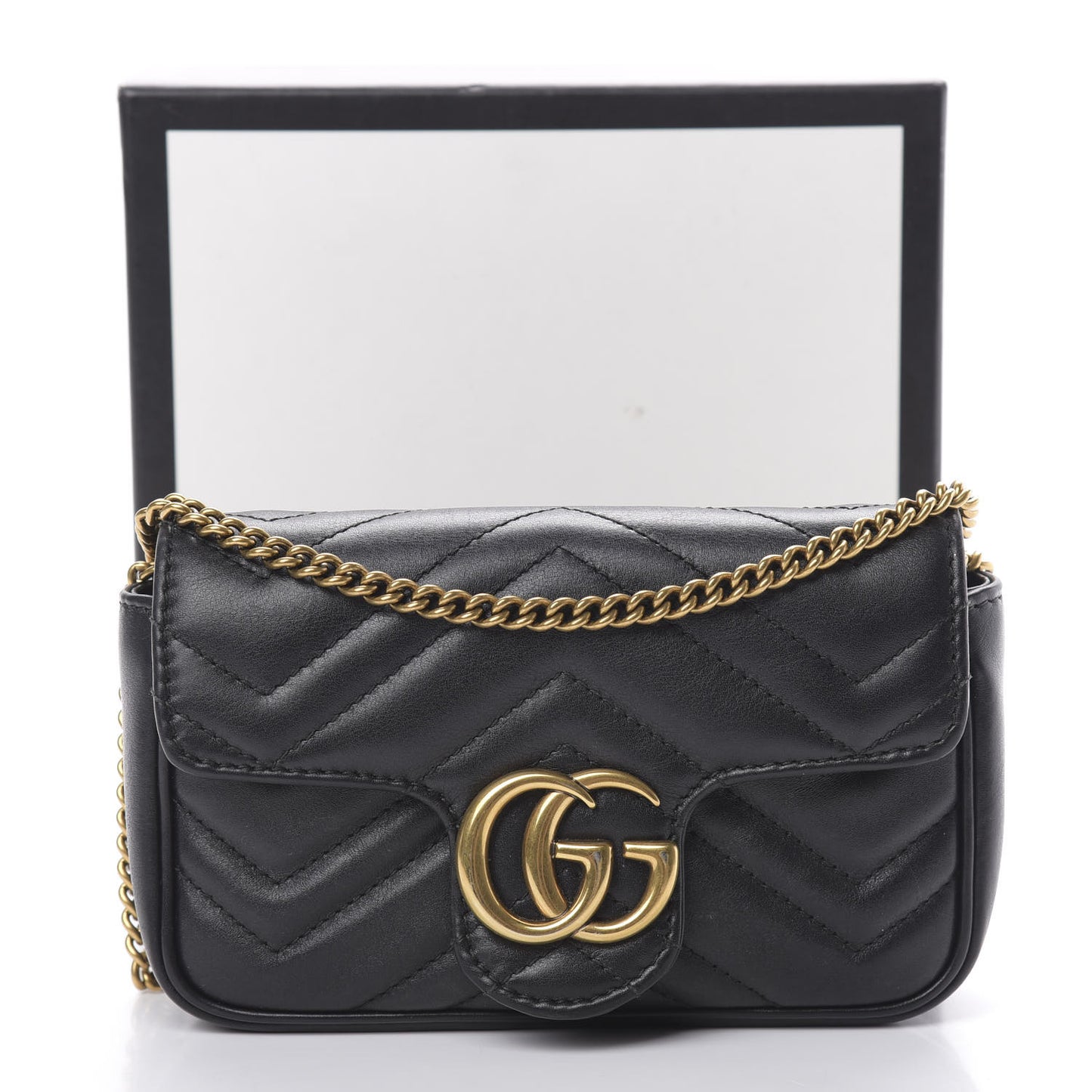 Calfskin Matelasse Super Mini GG Marmont Shoulder Bag Black