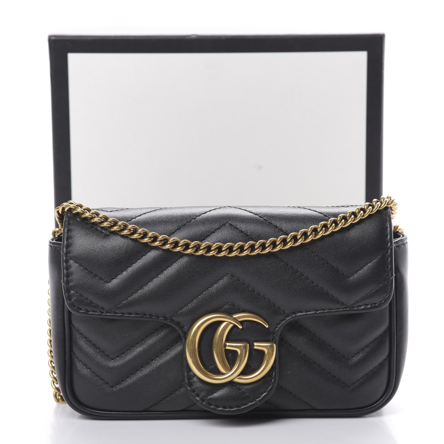 Gucci Calfskin Matelasse Super Mini GG Marmont Shoulder Bag Black 16 of 16