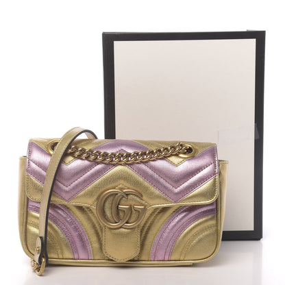 Gucci Metallic Calfskin Matelasse Mini GG Marmont Shoulder Bag Gold Pink 11 of 11