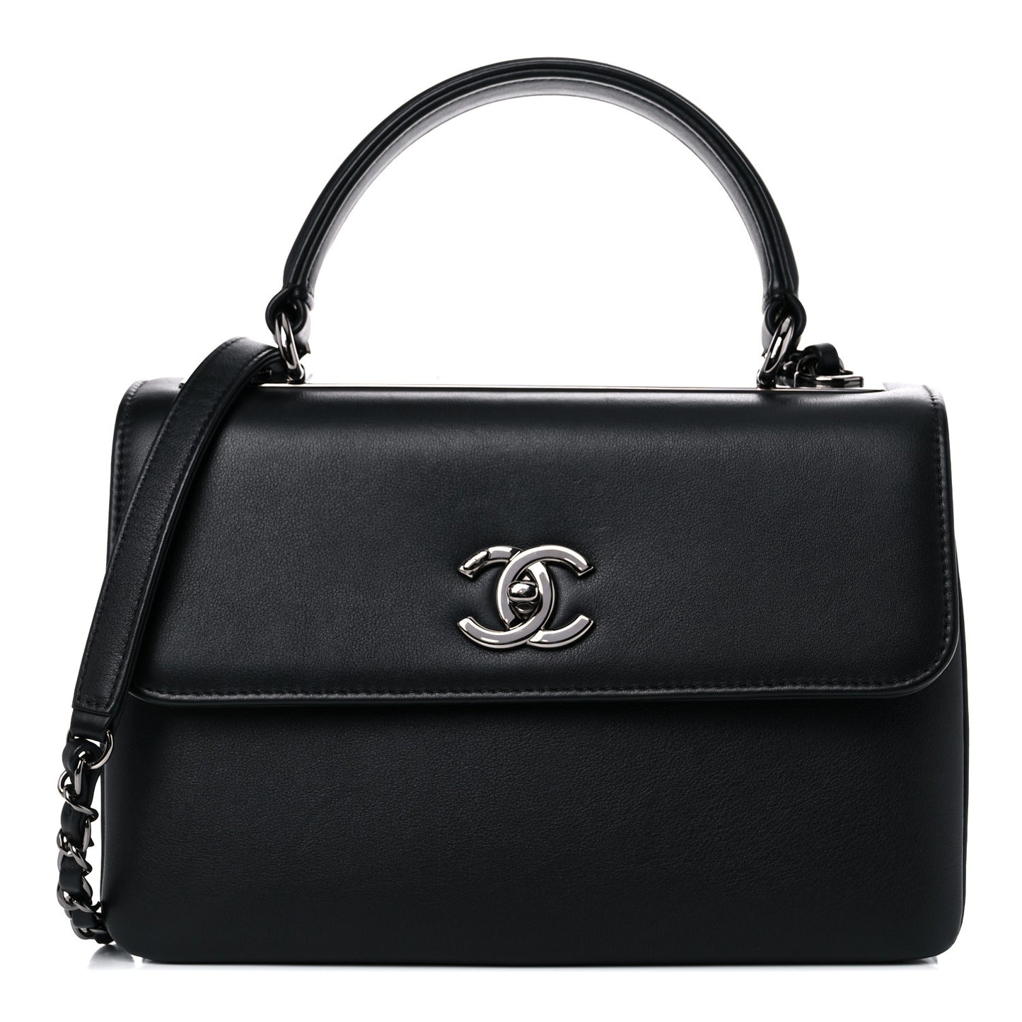 Calfskin Small Trendy CC Dual Handle Flap Bag Black