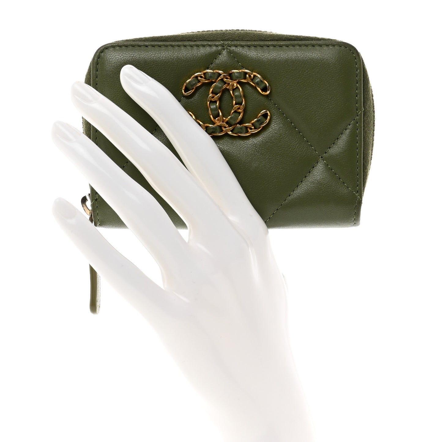 Lambskin Quilted 19 Zip Around Coin Purse Wallet Green