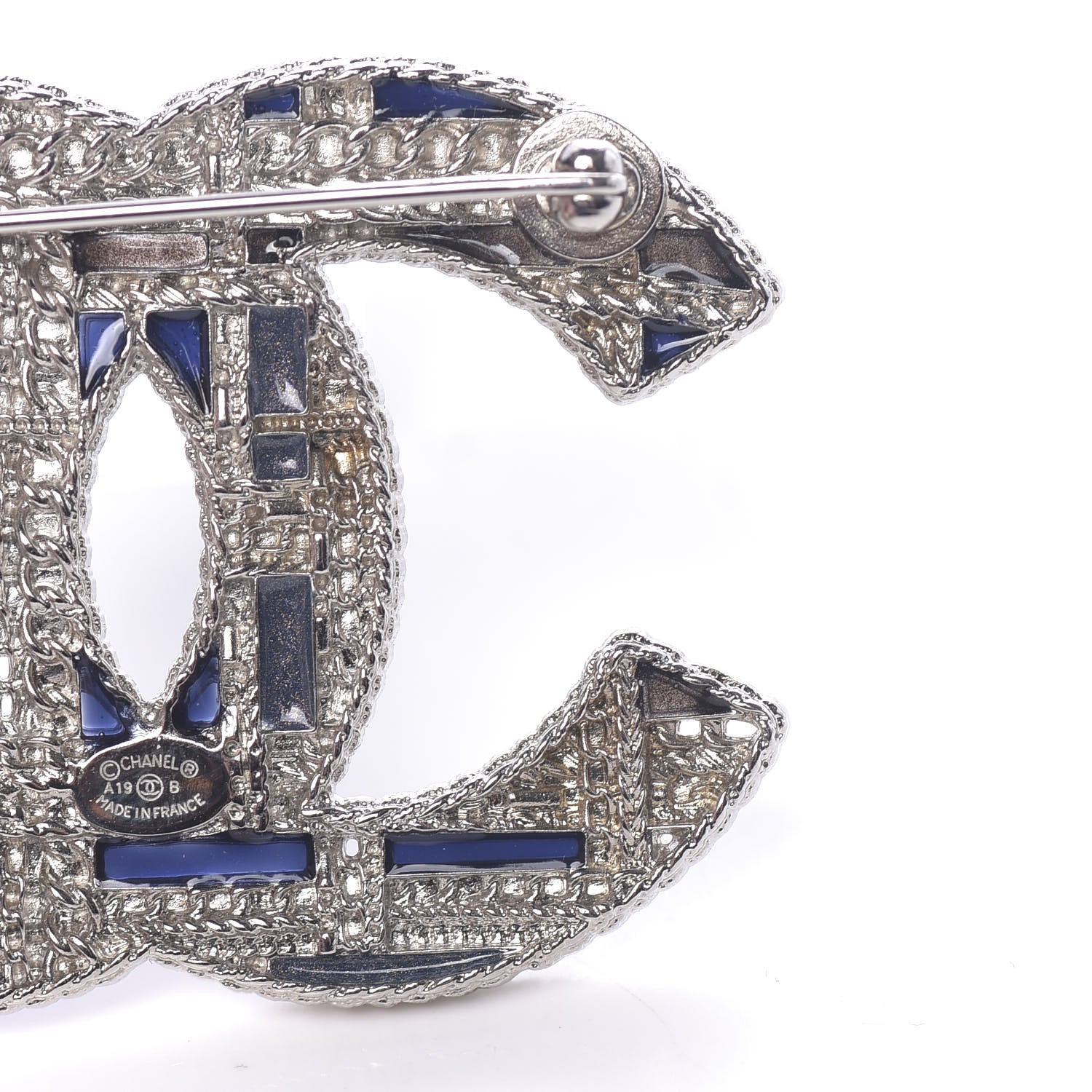 Chanel Crystal Pearl CC Tweed Brooch Blue White Pearly White 6 of 6