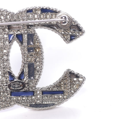 Chanel Crystal Pearl CC Tweed Brooch Blue White Pearly White 6 of 6