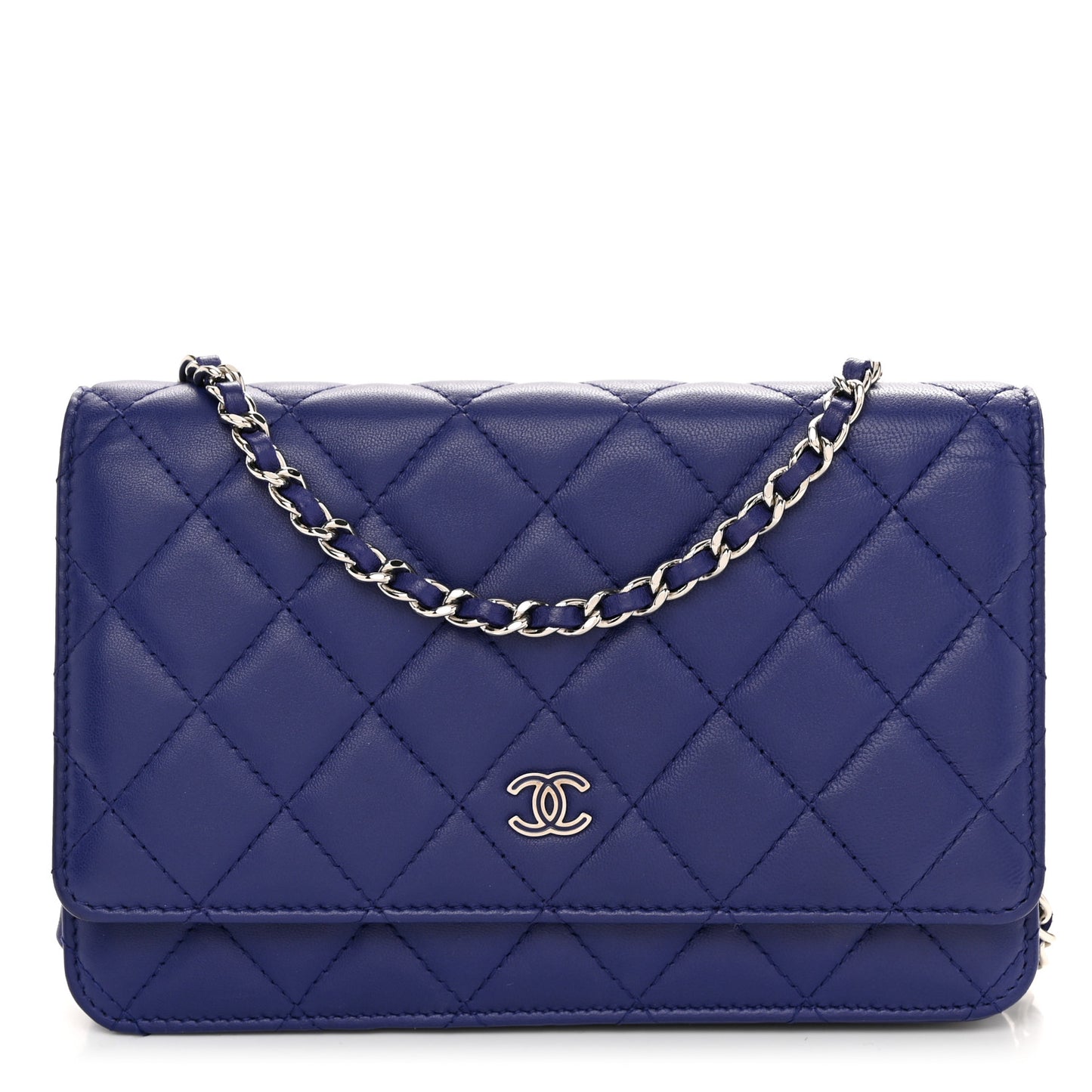 Lambskin Quilted Wallet On Chain WOC Blue Blue