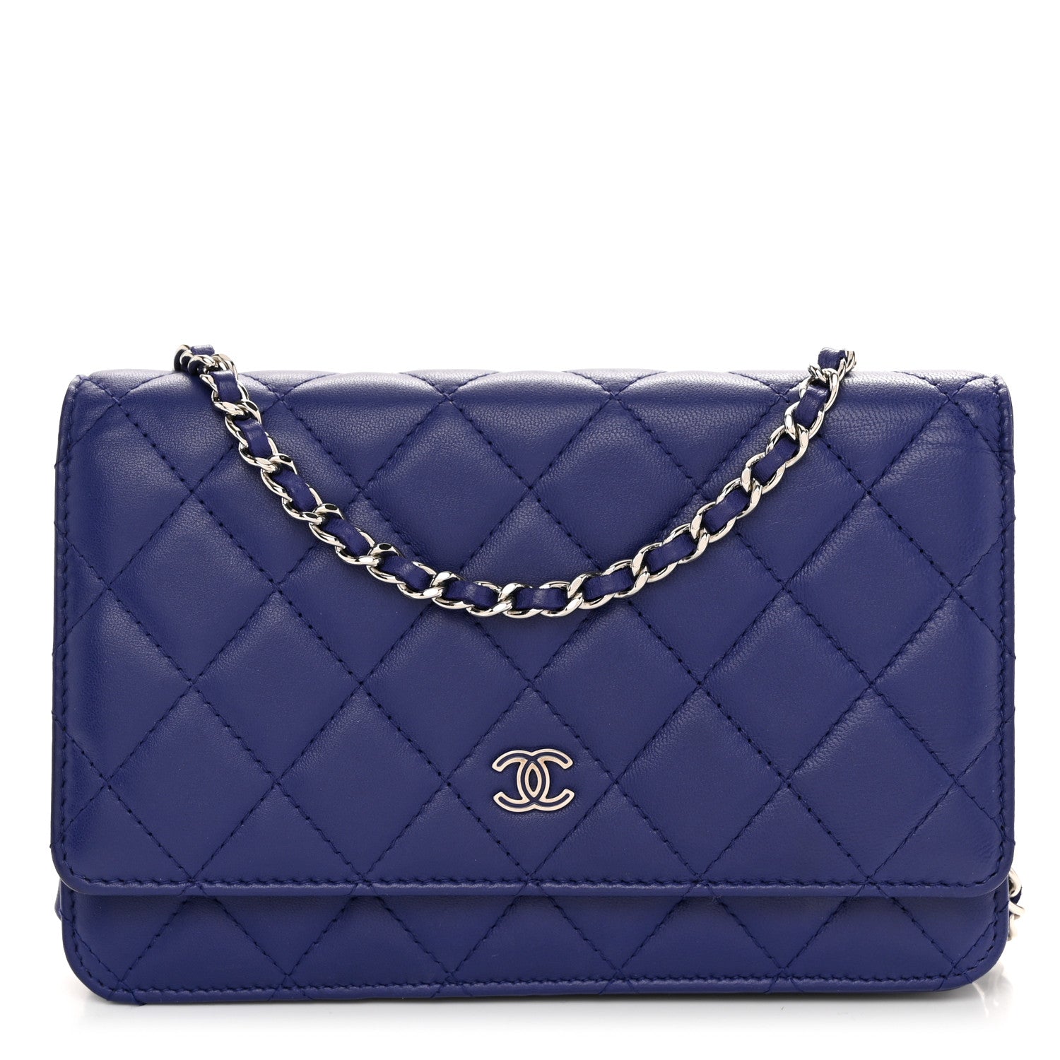 Chanel Lambskin Quilted Wallet On Chain WOC Blue Blue 1 of 12