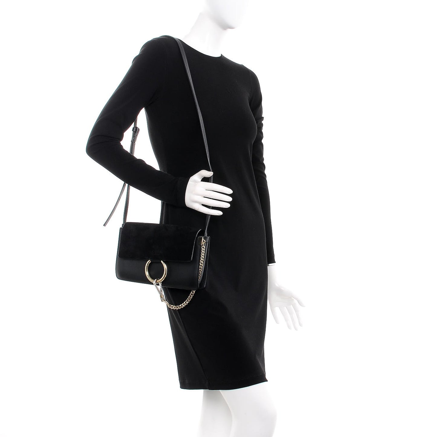 Suede Calfskin Small Faye Shoulder Bag Black