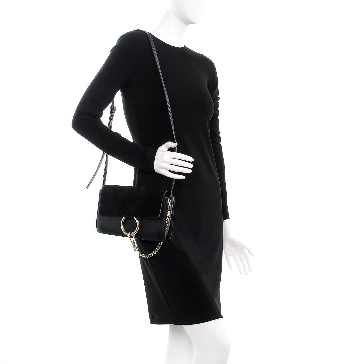 Chloe Suede Calfskin Small Faye Shoulder Bag Black 2 of 8