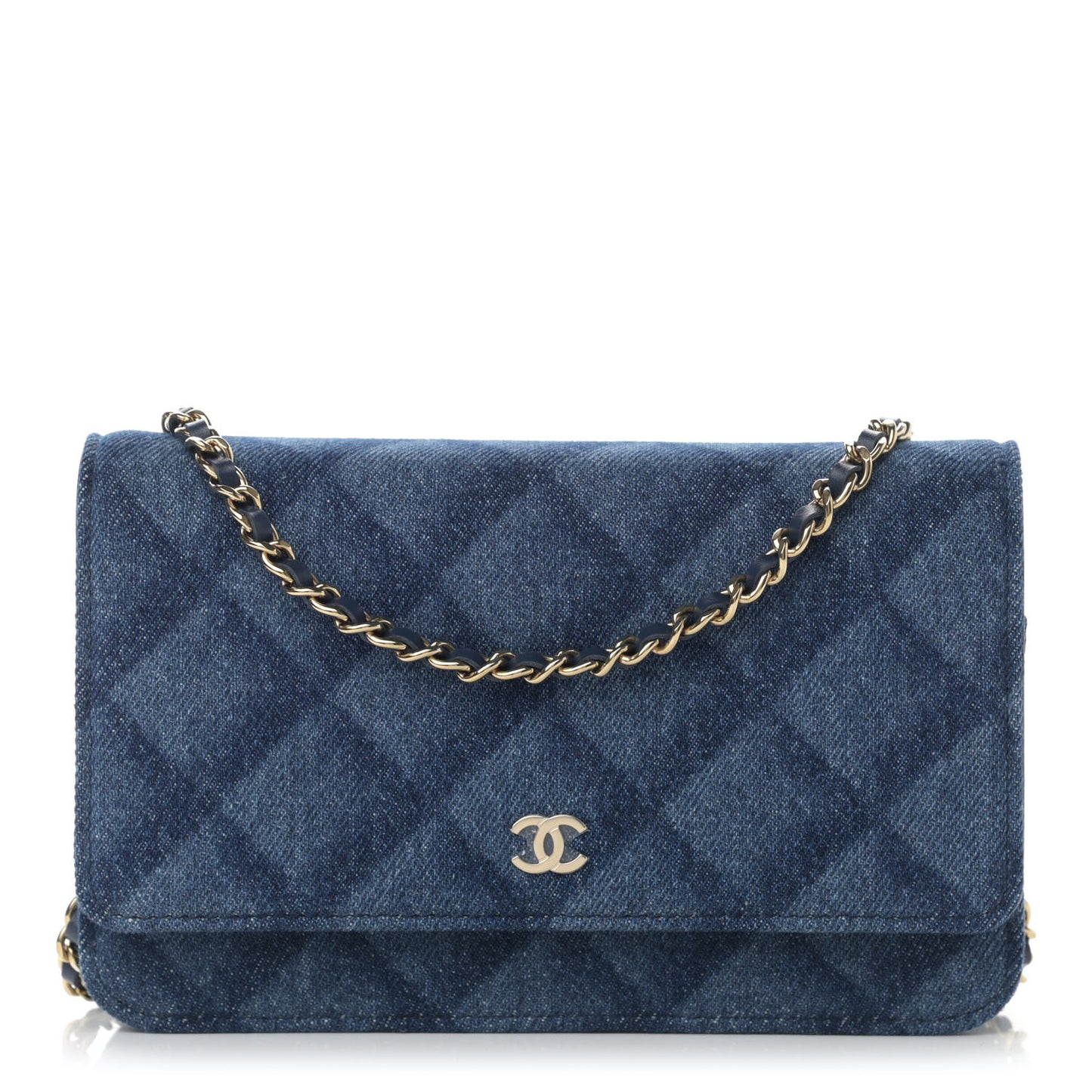 Denim Printed Wallet On Chain WOC Dark Blue