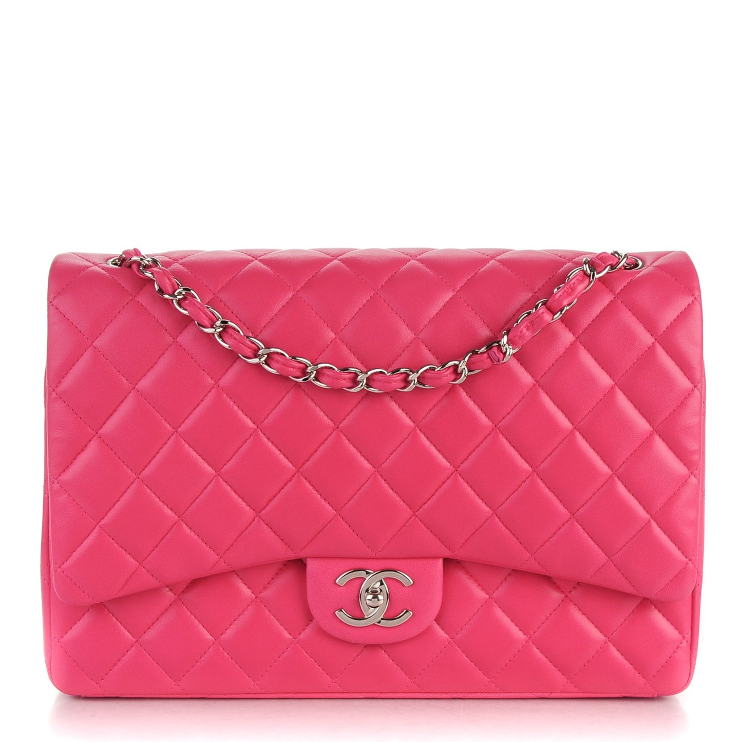 Lambskin Quilted Maxi Double Flap Fuchsia
