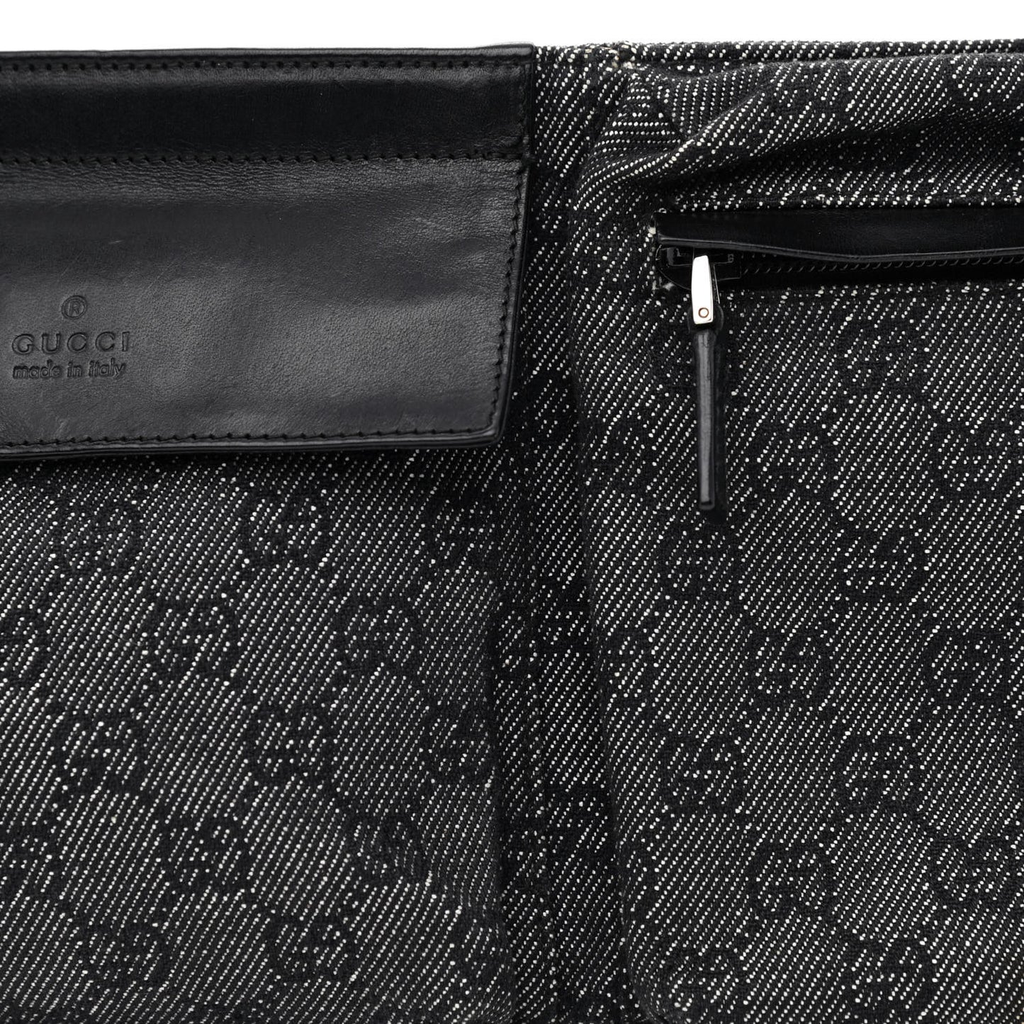 GG Denim Monogram Double Pocket Belt Bag Black