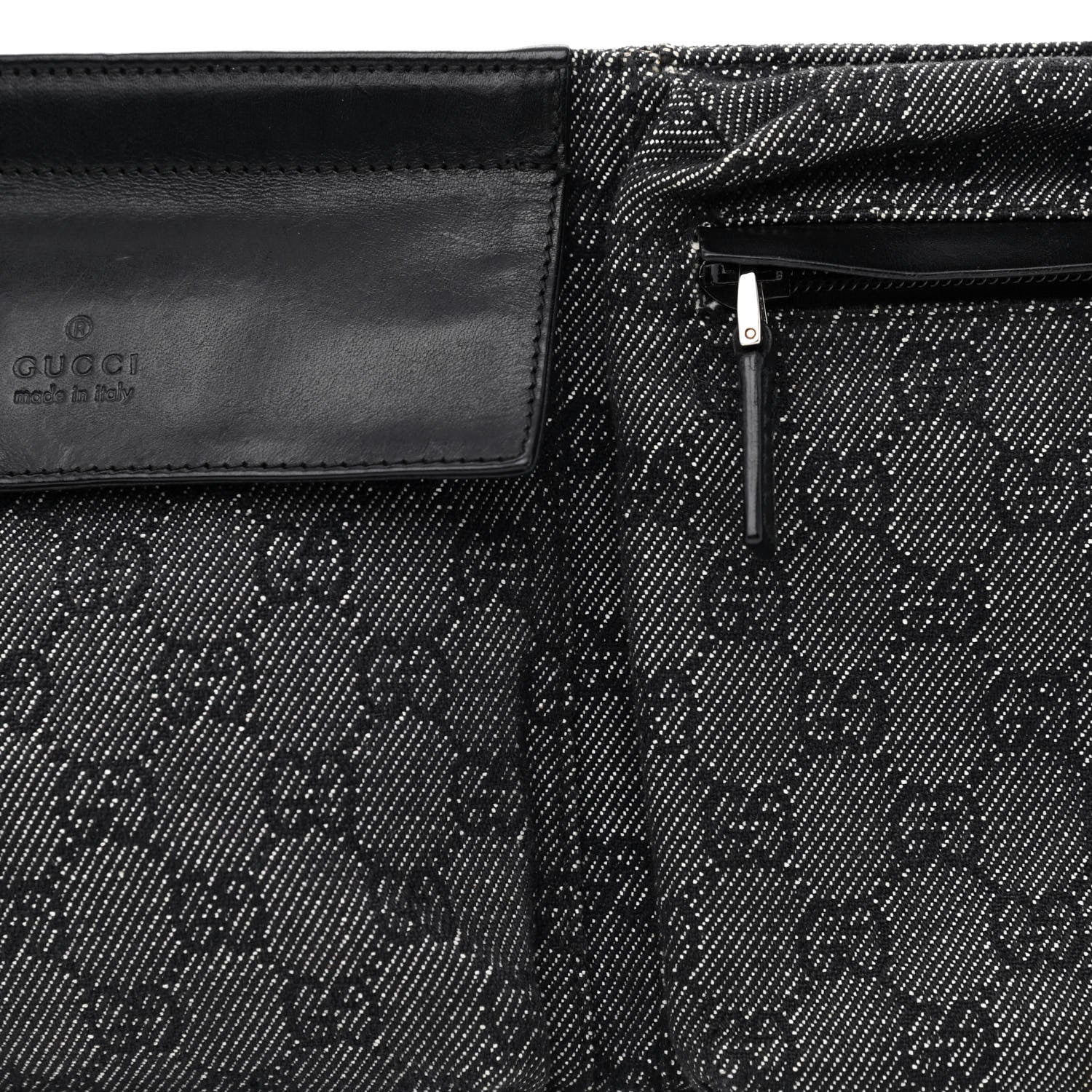 Gucci GG Denim Monogram Double Pocket Belt Bag Black 9 of 11