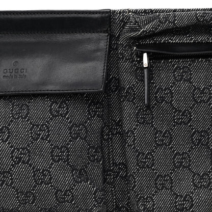 Gucci GG Denim Monogram Double Pocket Belt Bag Black 9 of 11