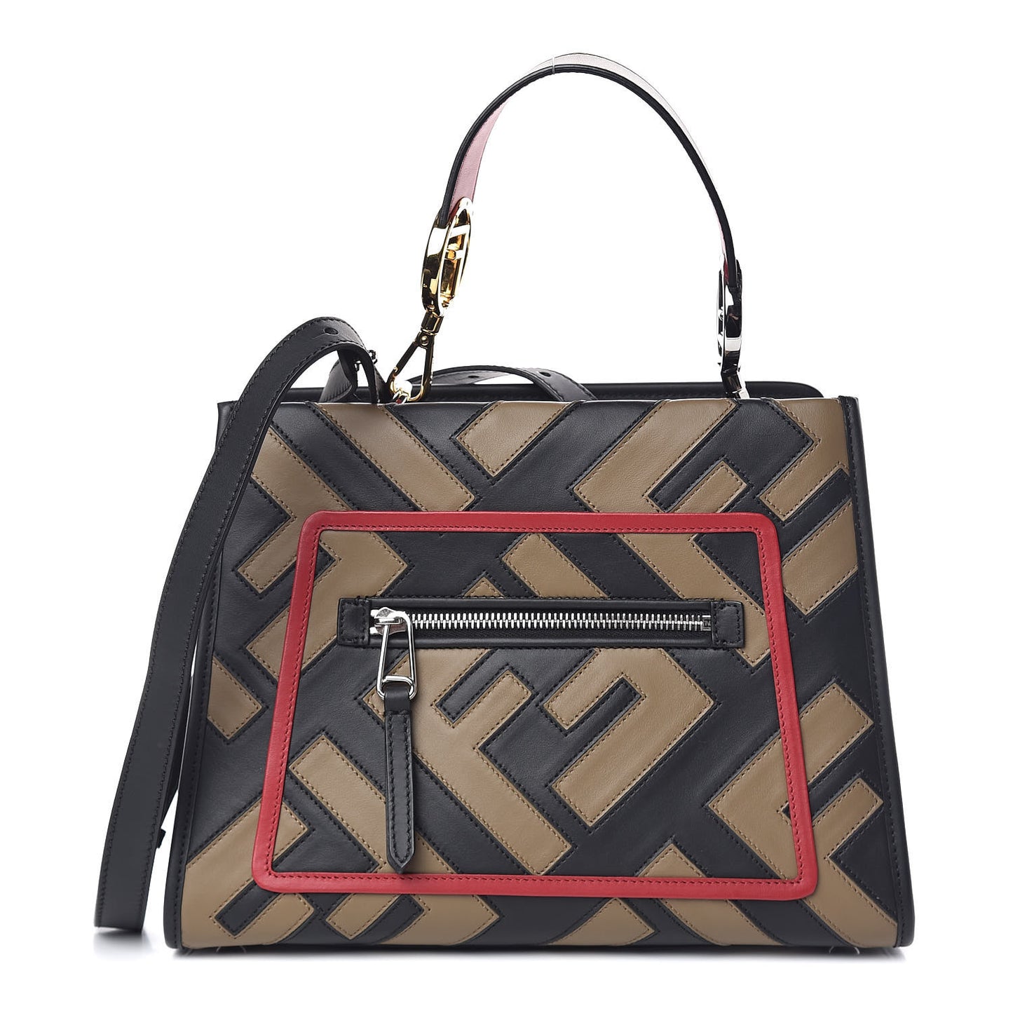 Vitello Century F is Fendi FF Diagonal Inlay Small Runaway Satchel Fango Black Fragola