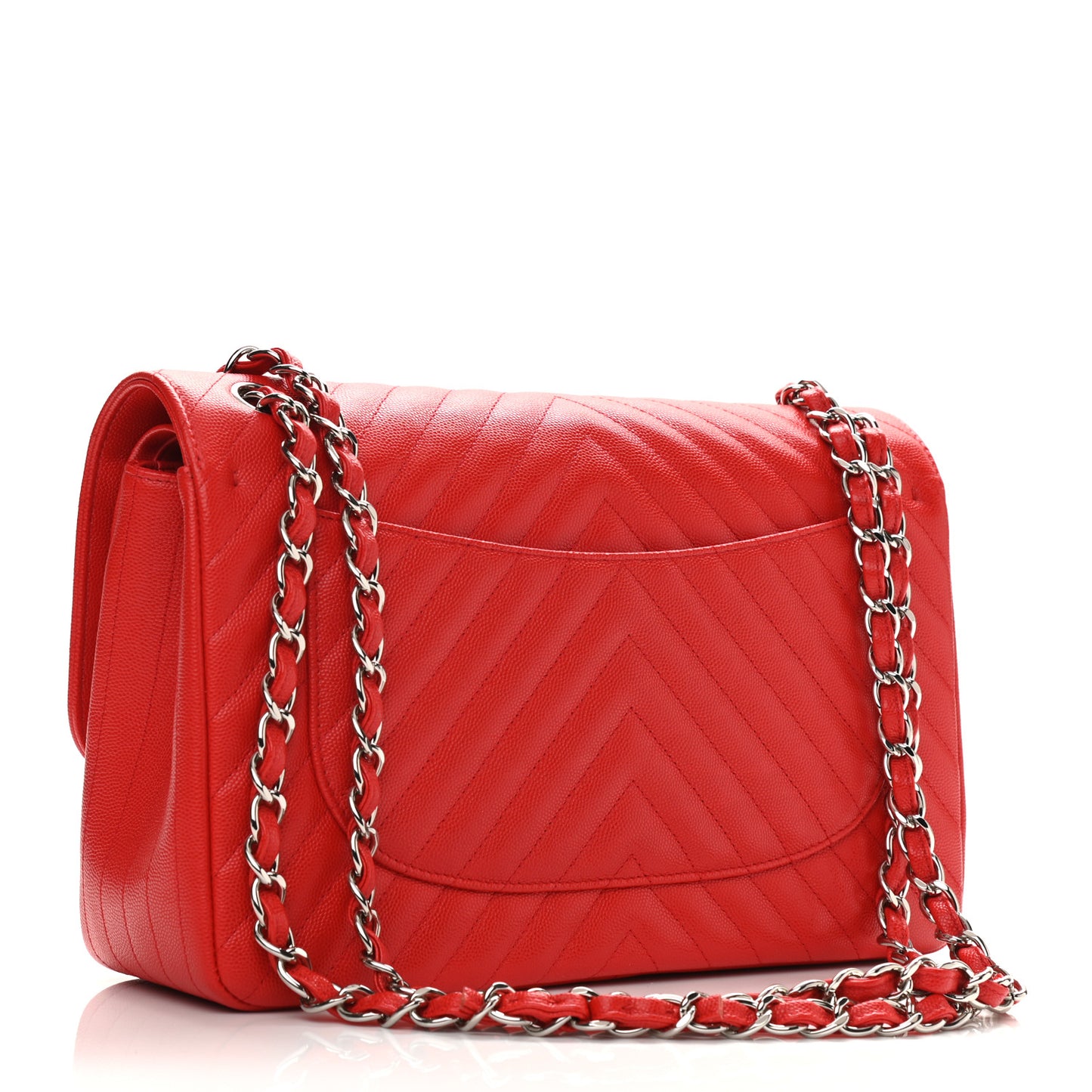 Caviar Chevron Quilted Jumbo Double Flap Dark Red