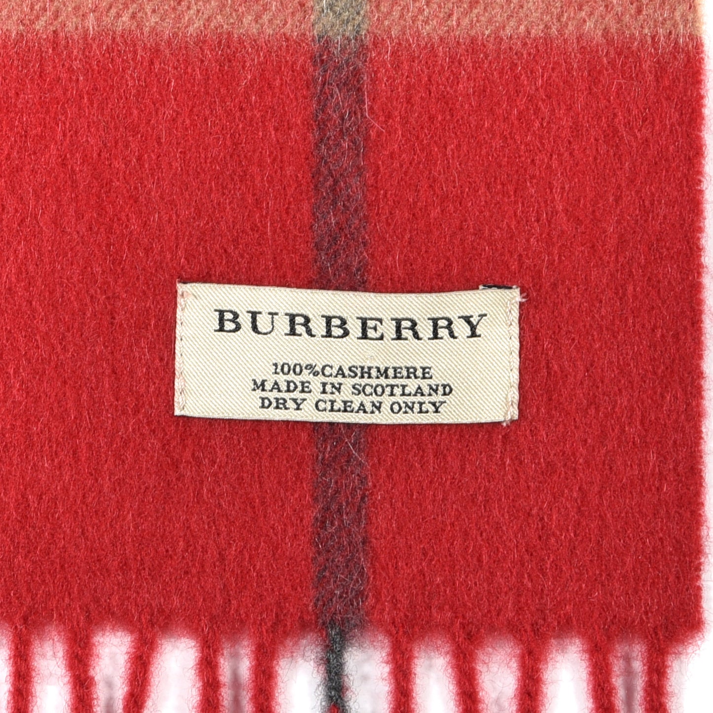 Cashmere Giant Check Fringe Scarf Military Red