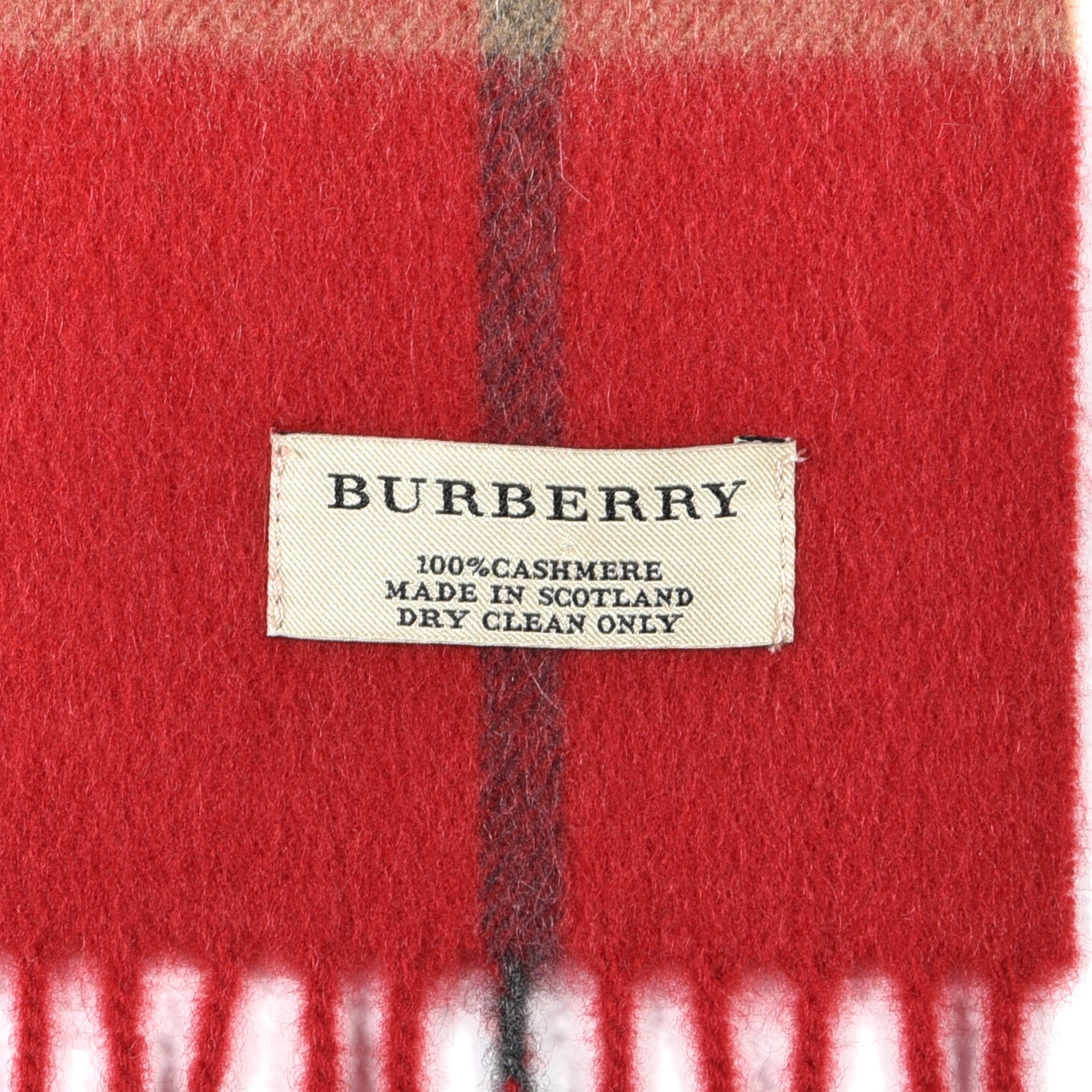 Burberry Cashmere Giant Check Fringe Scarf Military Red 4 of 4