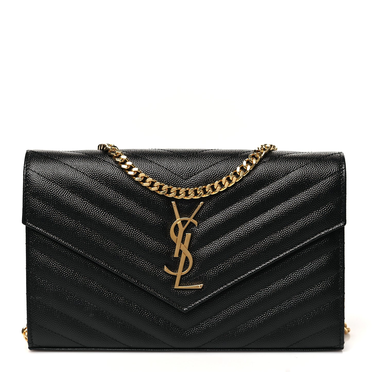 Grain De Poudre Matelasse Chevron Monogram Chain Wallet Black