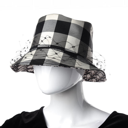 Christian Dior Cotton Large Brim Bucket Hat with Veil 56 Black White 2 of 9