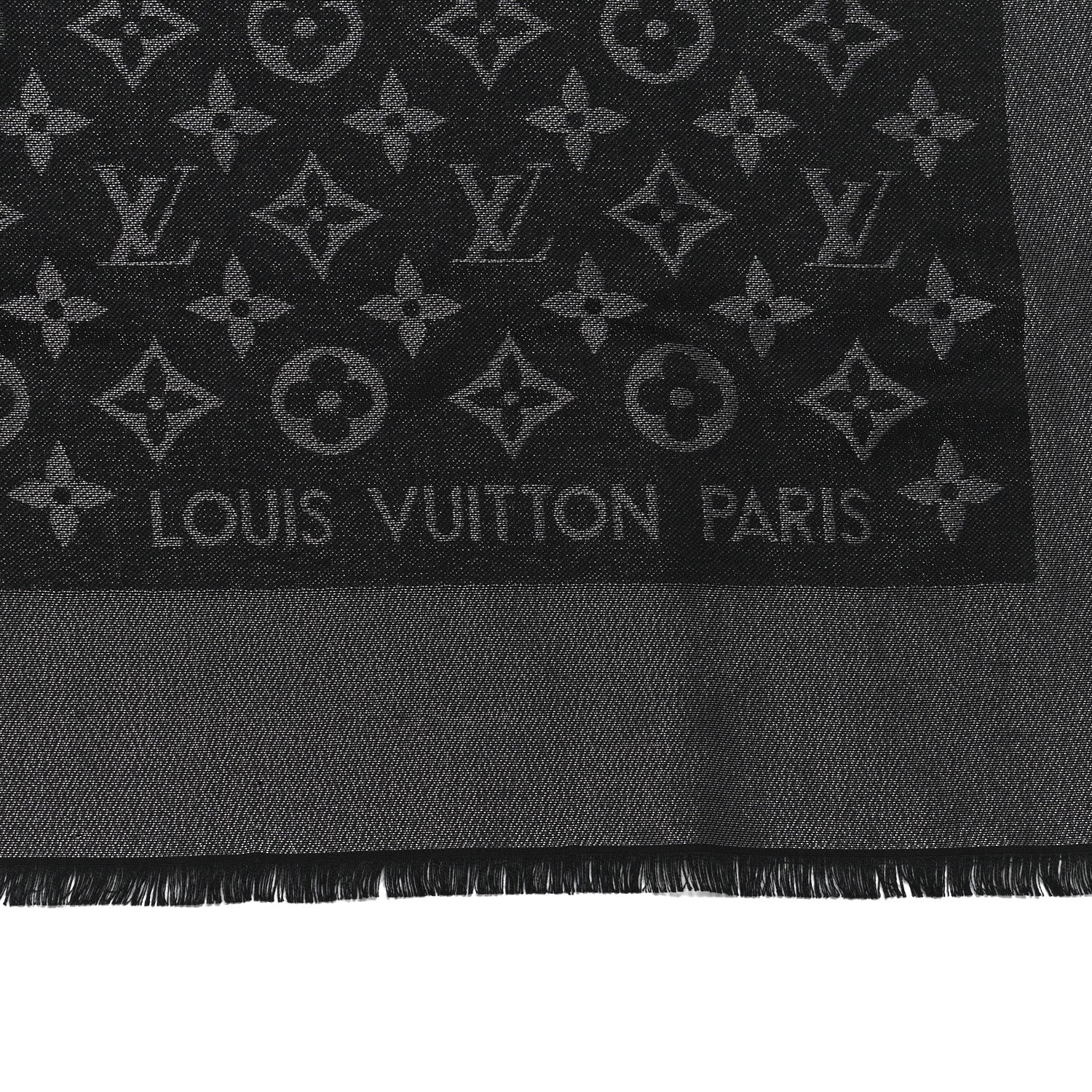 Louis Vuitton Silk Wool Monogram Shine Shawl Black 2 of 3