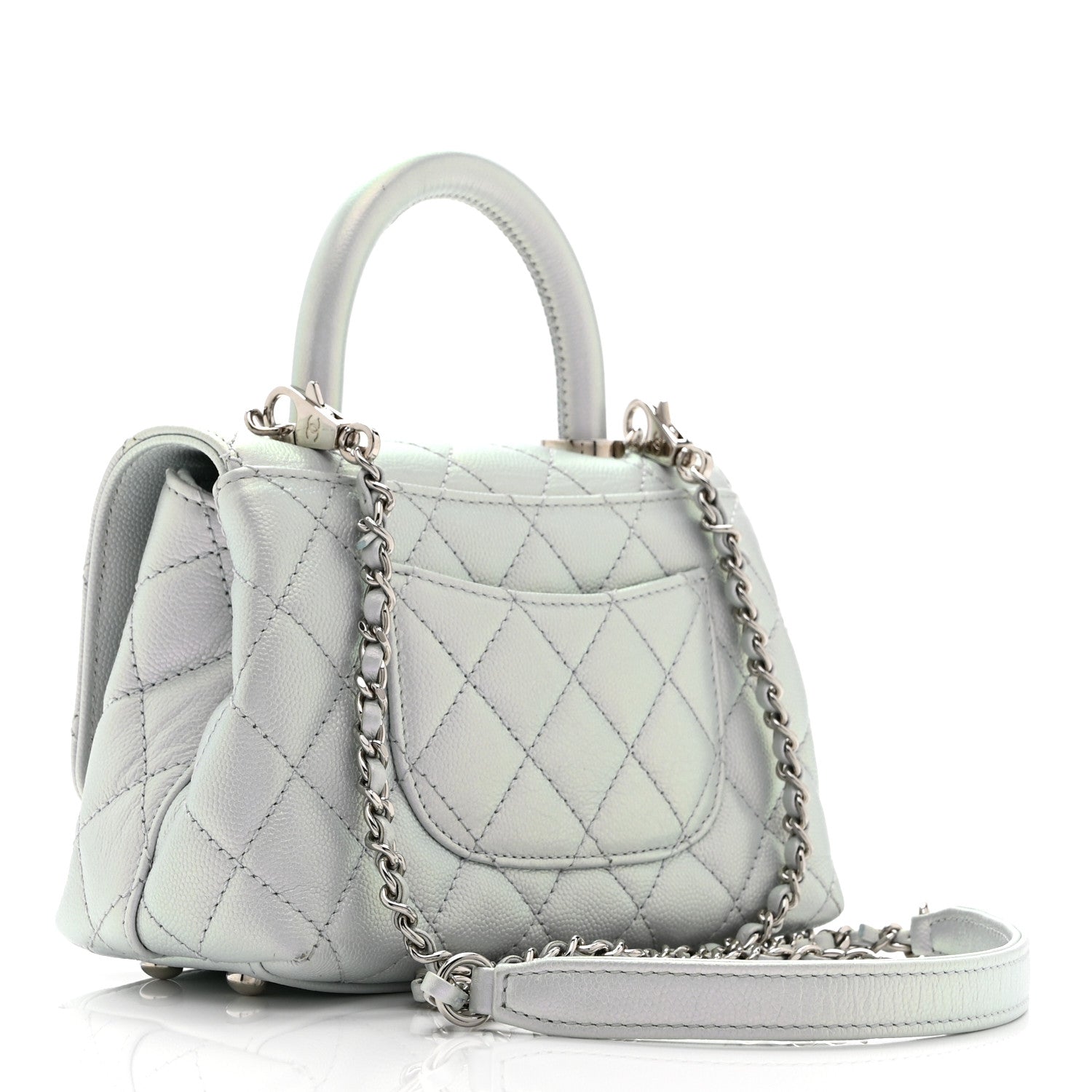 Chanel Iridescent Caviar Quilted Extra Mini Coco Handle Flap Light Blue 3 of 10