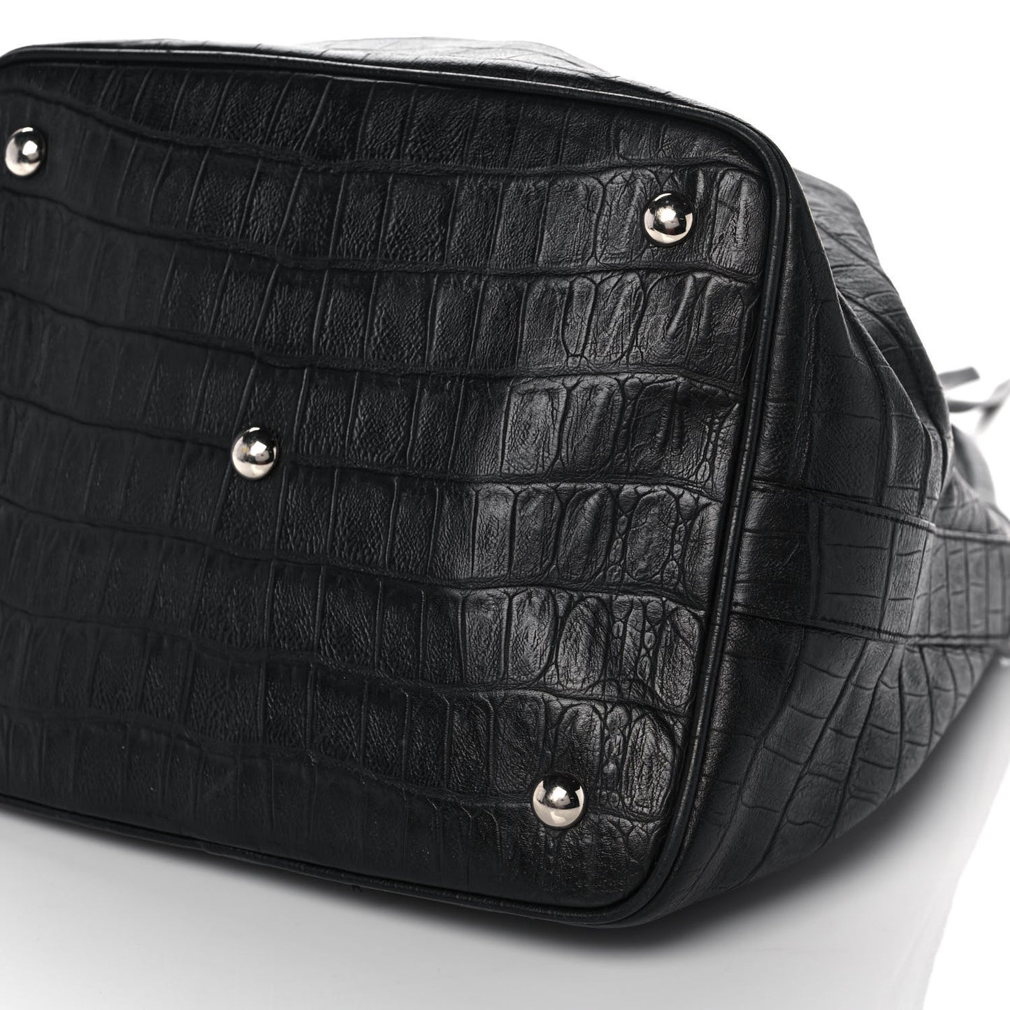 Calfskin Crocodile Embossed Large Emmanuelle Bucket Bag Black
