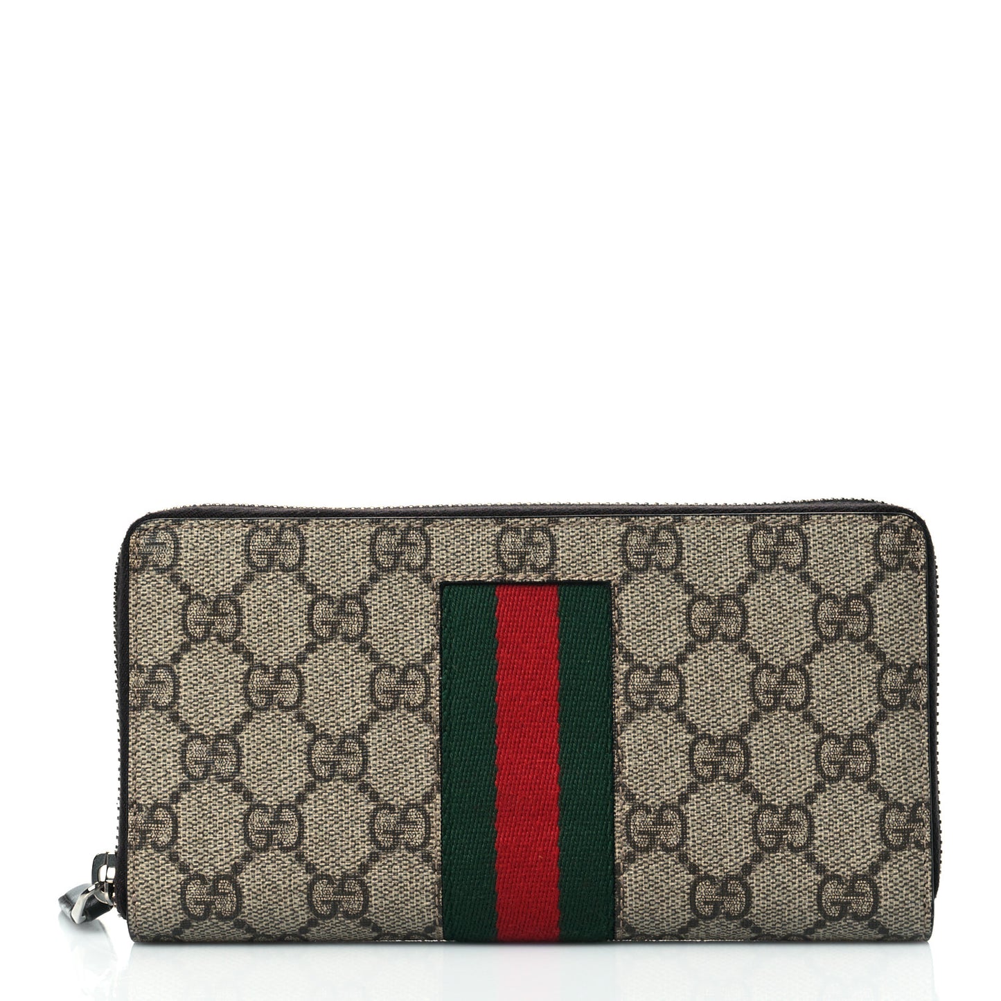 GG Supreme Monogram Web Zip Around Wallet Beige Cocoa