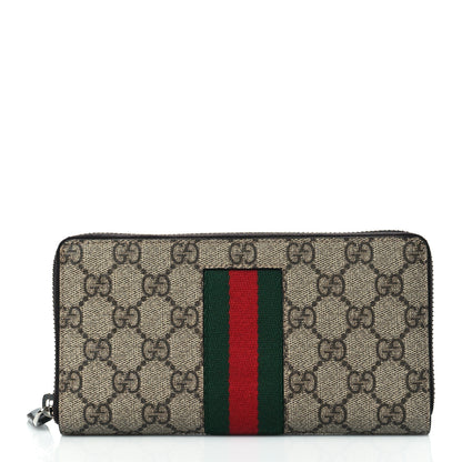 Gucci GG Supreme Monogram Web Zip Around Wallet Beige Cocoa 1 of 10