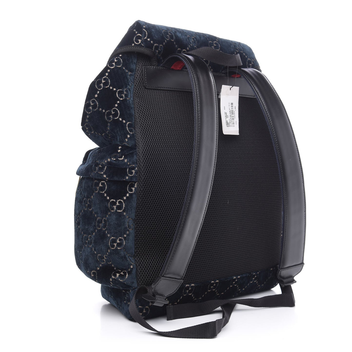 Velvet GG Monogram Web Medium Double Buckle Backpack Blue Beige Black