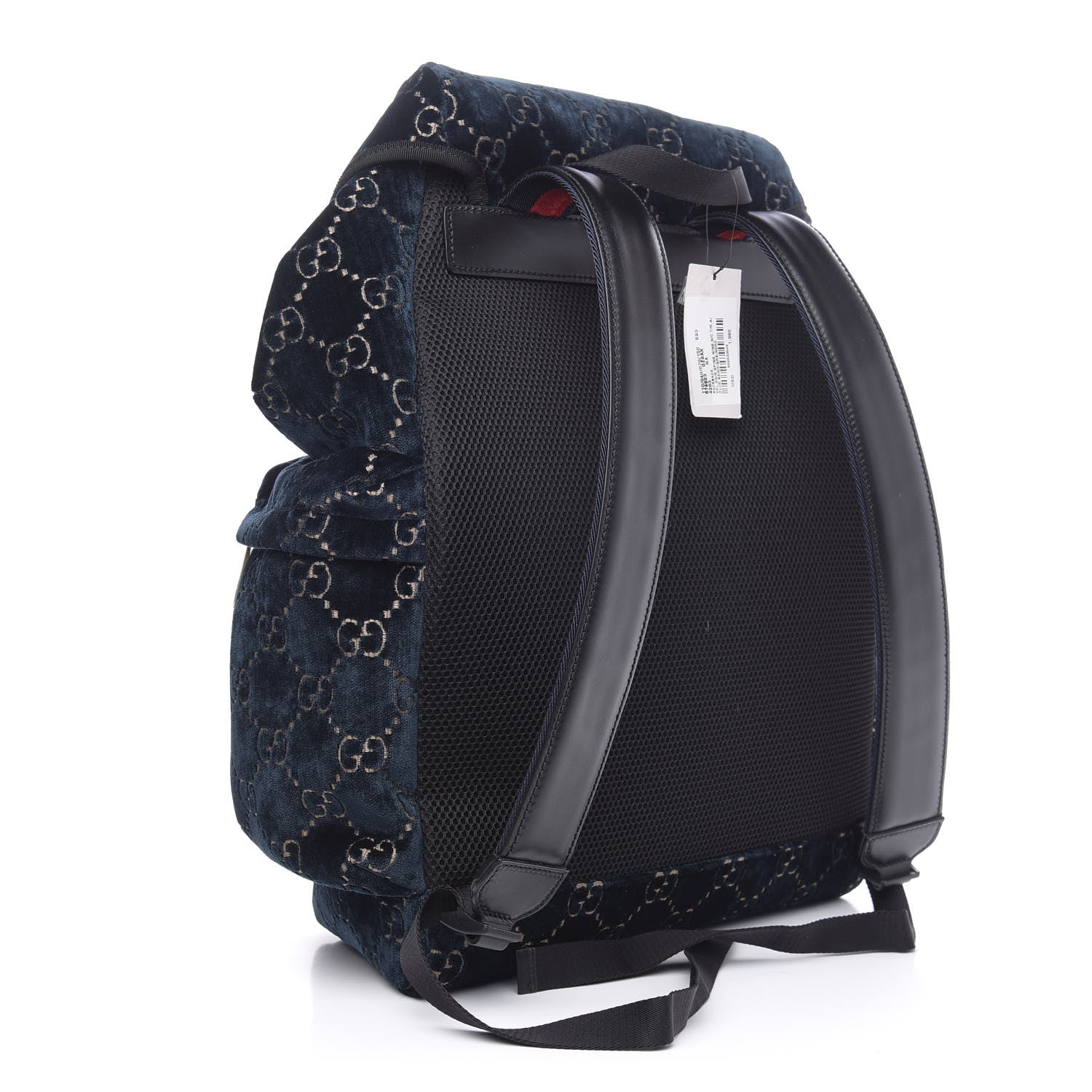 Gucci Velvet GG Monogram Web Medium Double Buckle Backpack Blue Beige Black 2 of 11