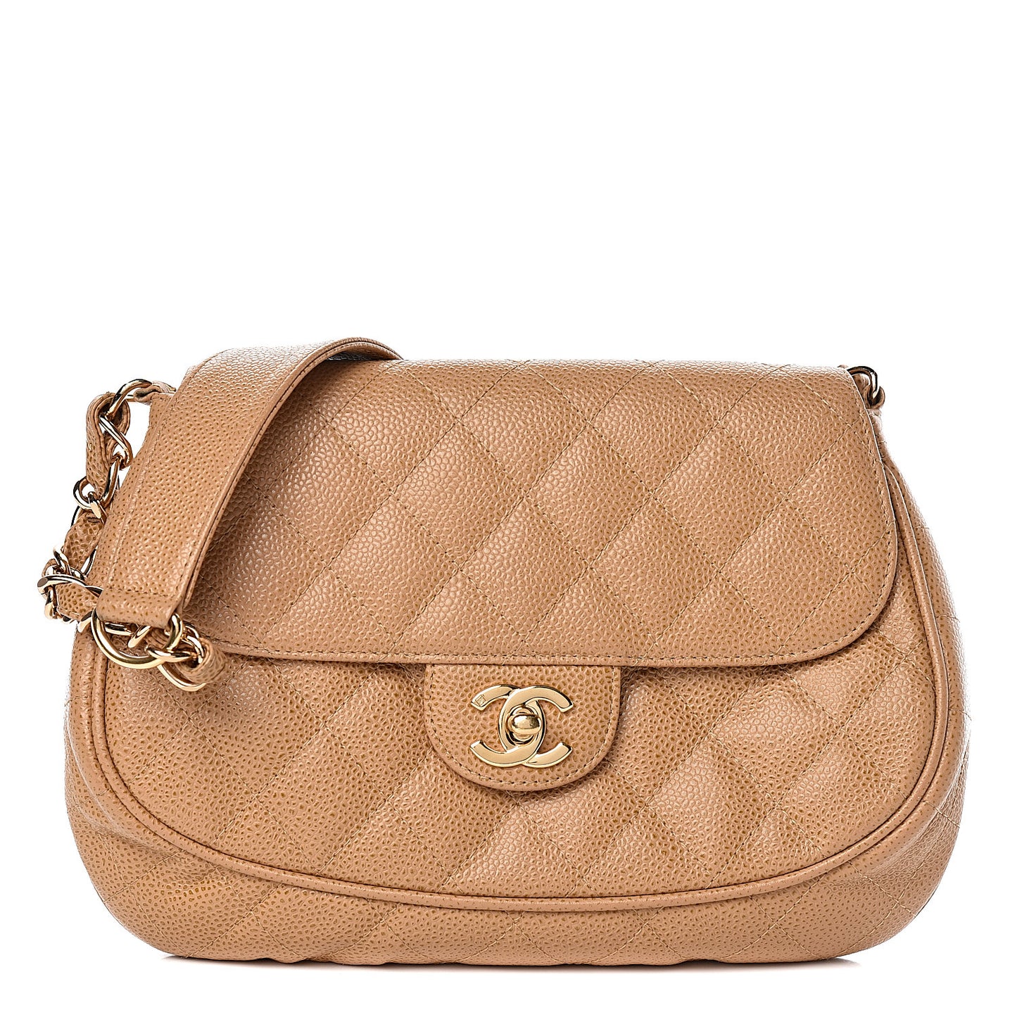Caviar Quilted Flap Shoulder Bag Beige