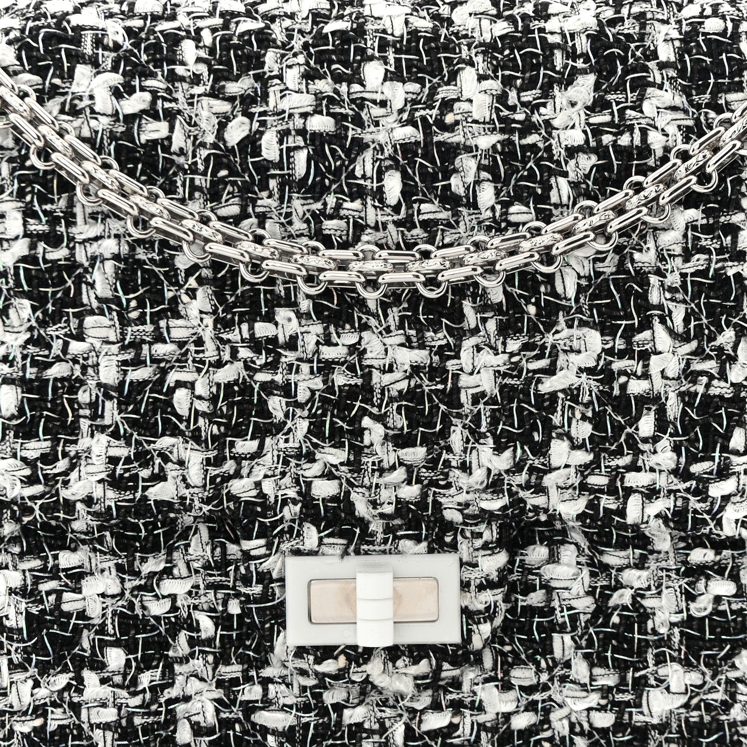 Chanel Tweed Quilted Resin 2.55 Reissue 226 Flap Black White 8 of 11