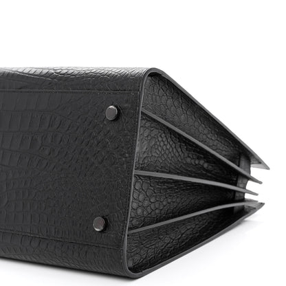 Saint Laurent Calfskin Crocodile Embossed Large Sac De Jour Carryall Black 9 of 9