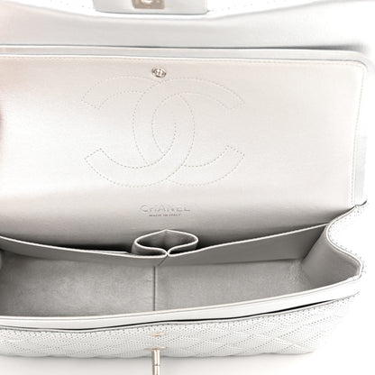 Chanel Metallic Perforated Lambskin Quilted Jumbo Double Flap Light Silver 5 of 10