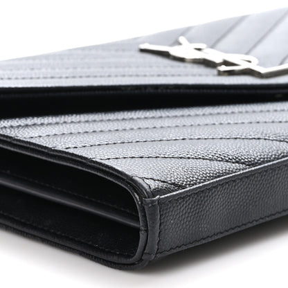 Saint Laurent Grain De Poudre Matelasse Chevron Monogram Chain Wallet Black 9 of 11