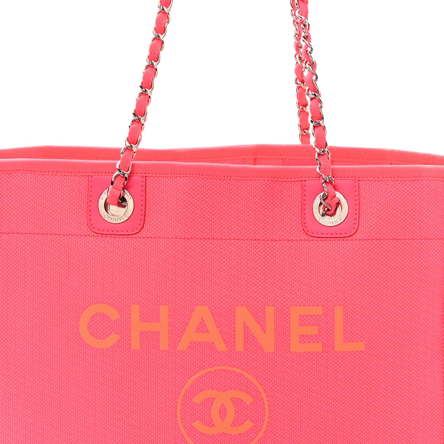 Chanel Mixed Fibers Calfskin Medium Deauville Tote Pink Orange 8 of 10