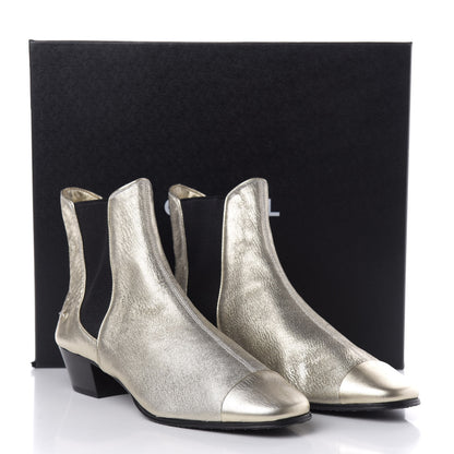 Chanel Fantasy Laminated Lambskin Cap Toe Ankle Boots 38 Gold 10 of 10