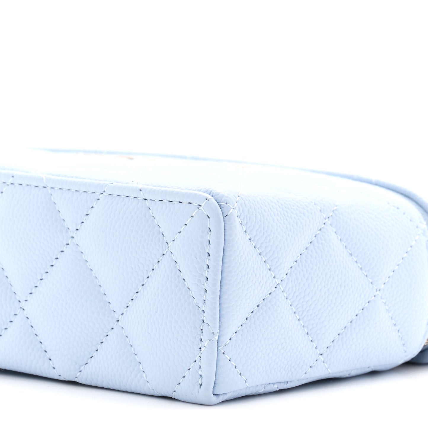 Caviar Quilted Top Handle Slim Vanity With Chain Light Blue