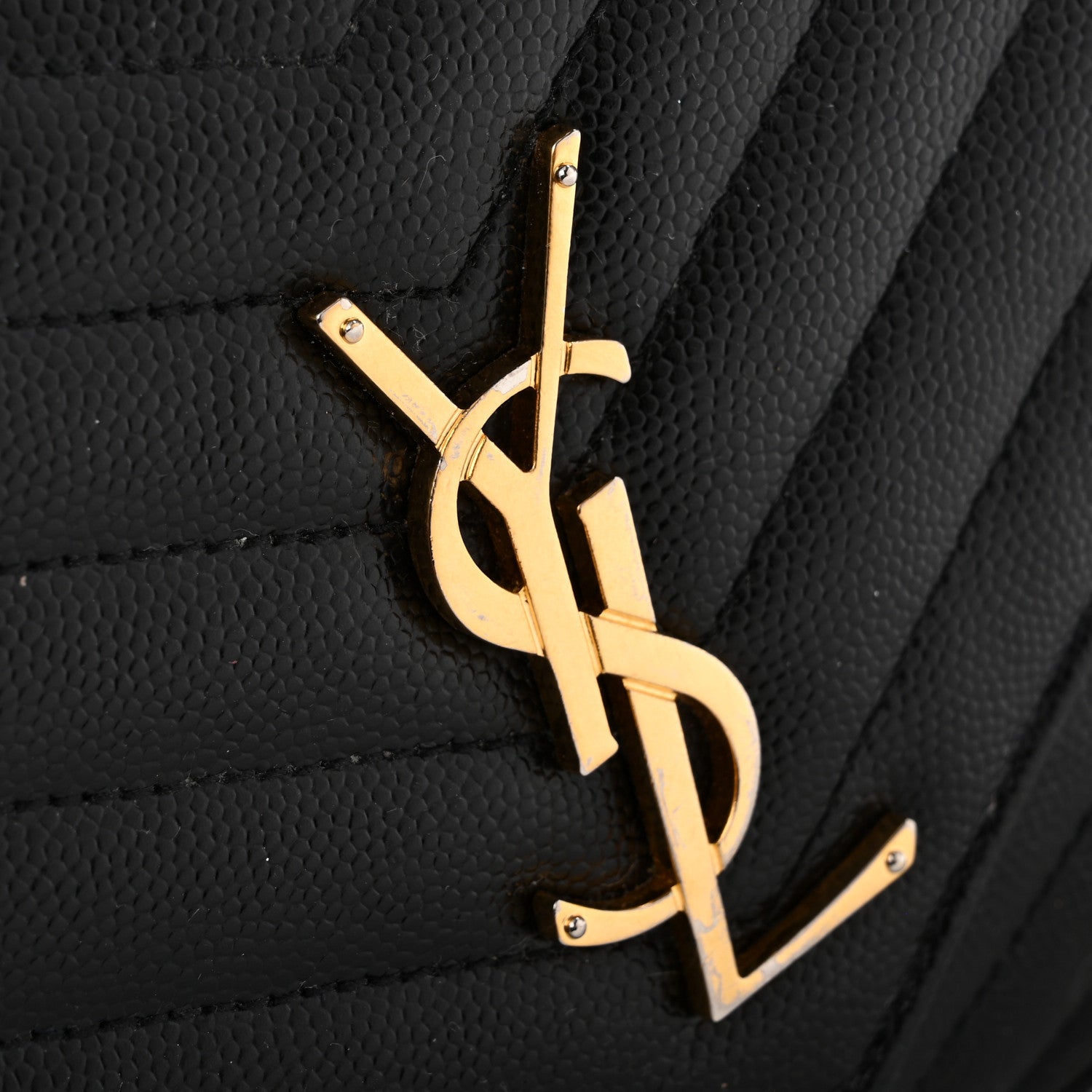Saint Laurent Grain De Poudre Matelasse Chevron Monogram Chain Wallet Black 10 of 14