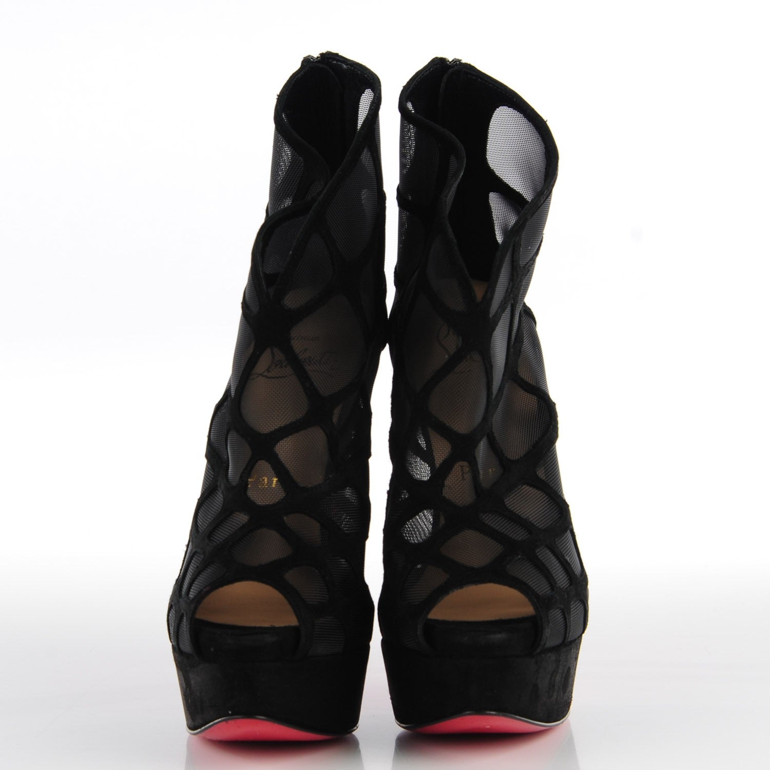 Christian Louboutin Suede Mesh Altarakna 150 Peep Toe Platform Booties 34 Black 2 of 13