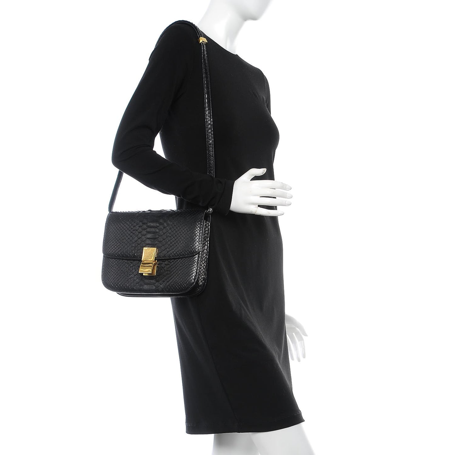 Python Medium Classic Box Flap Bag Black