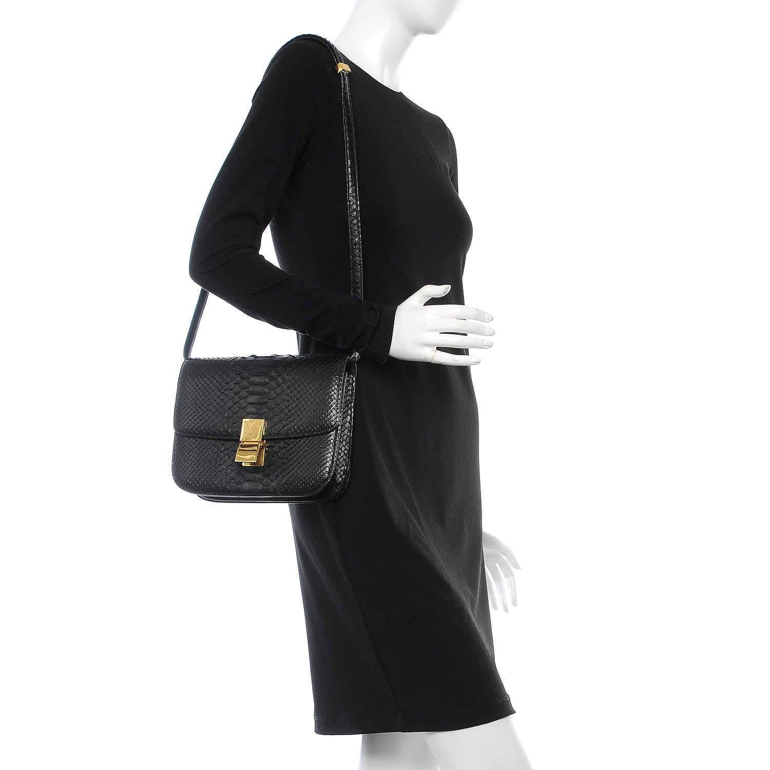 Celine Python Medium Classic Box Flap Bag Black 2 of 6