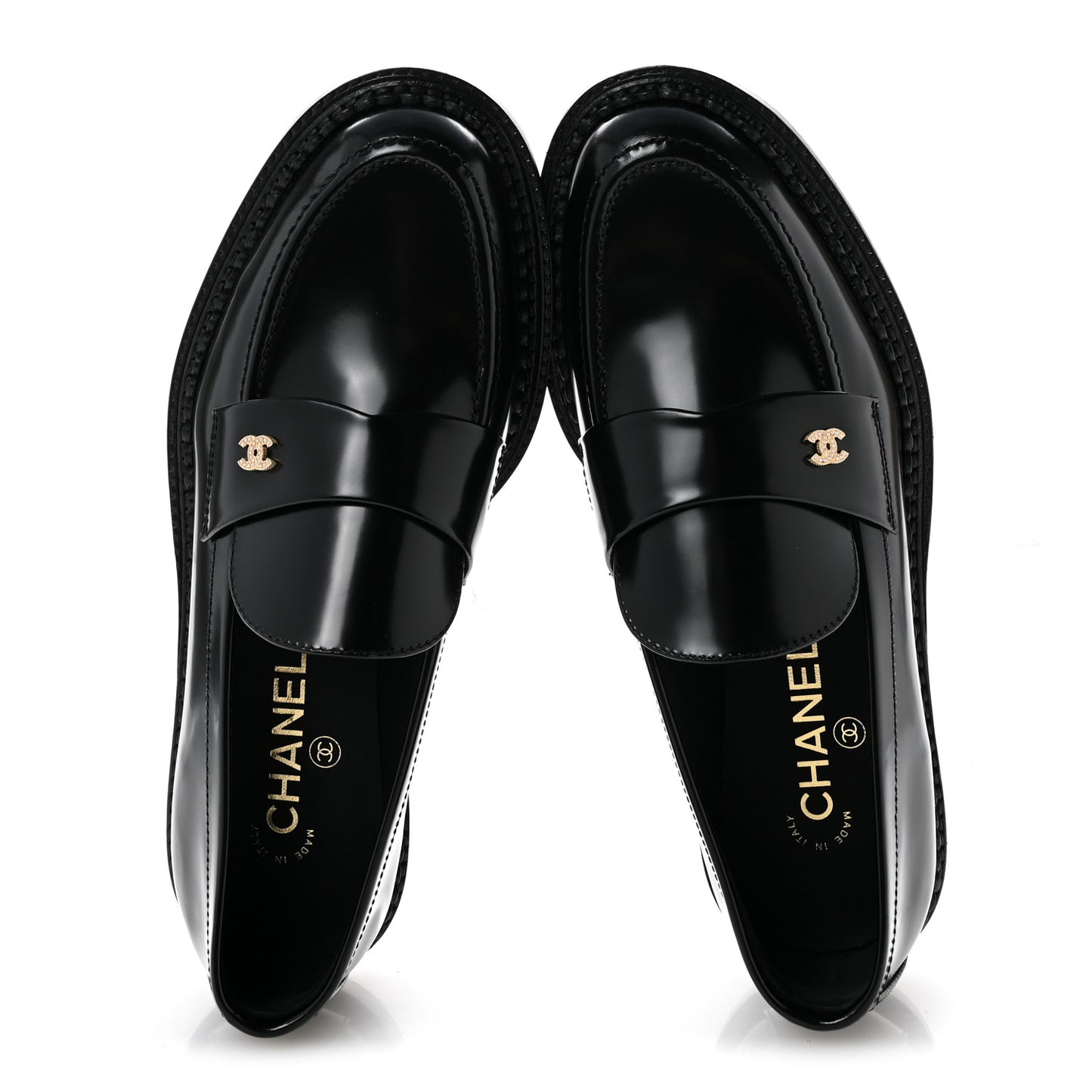 Shiny Calfskin Pearl CC Loafers 39.5 Black