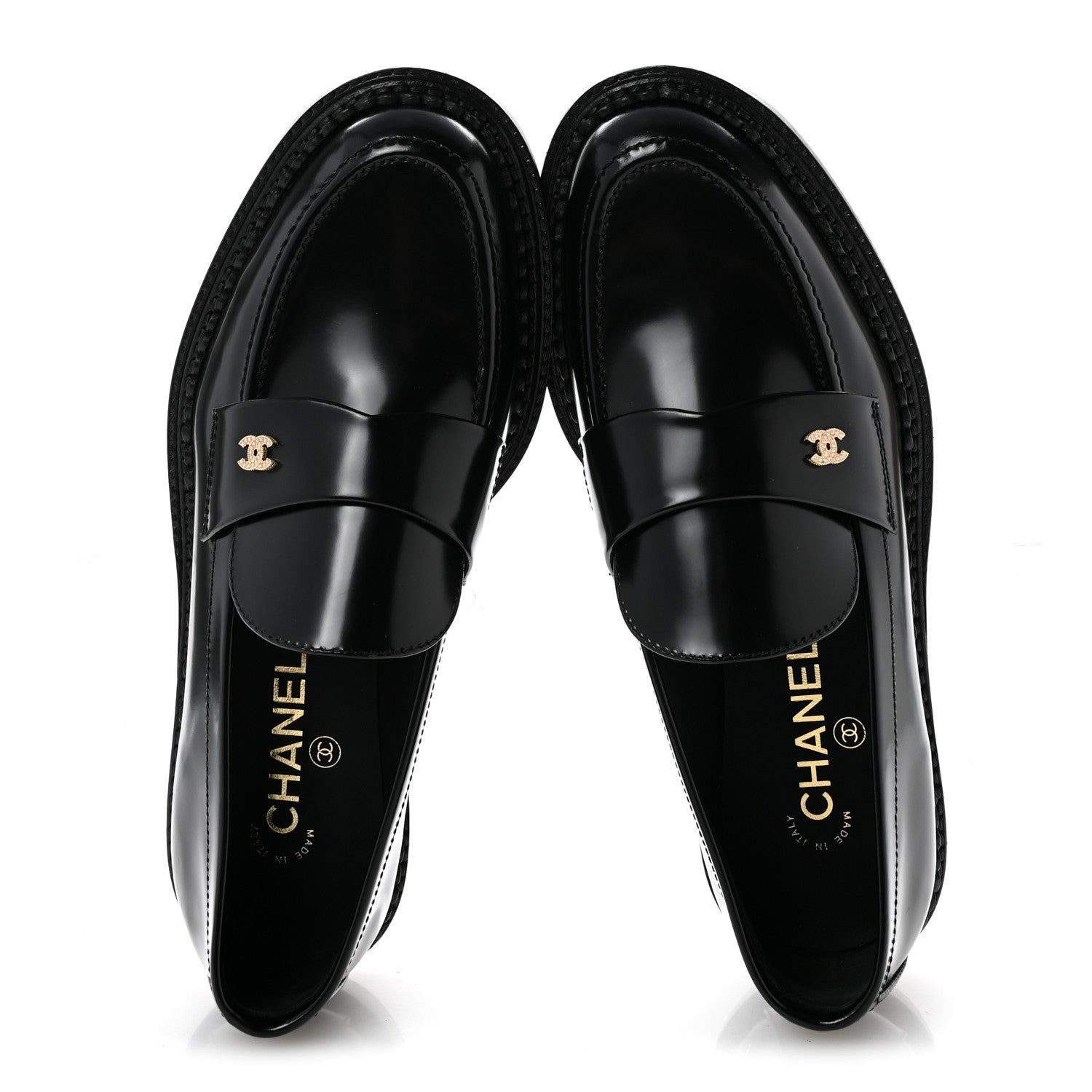 Chanel Shiny Calfskin Pearl CC Loafers 39.5 Black 2 of 9