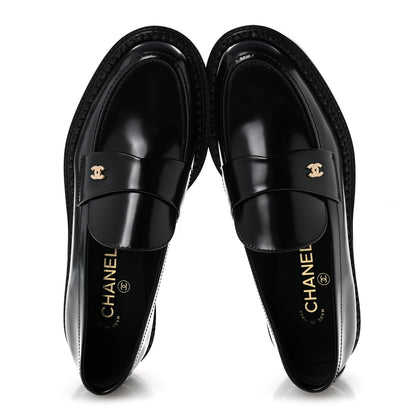 Chanel Shiny Calfskin Pearl CC Loafers 39.5 Black 2 of 9