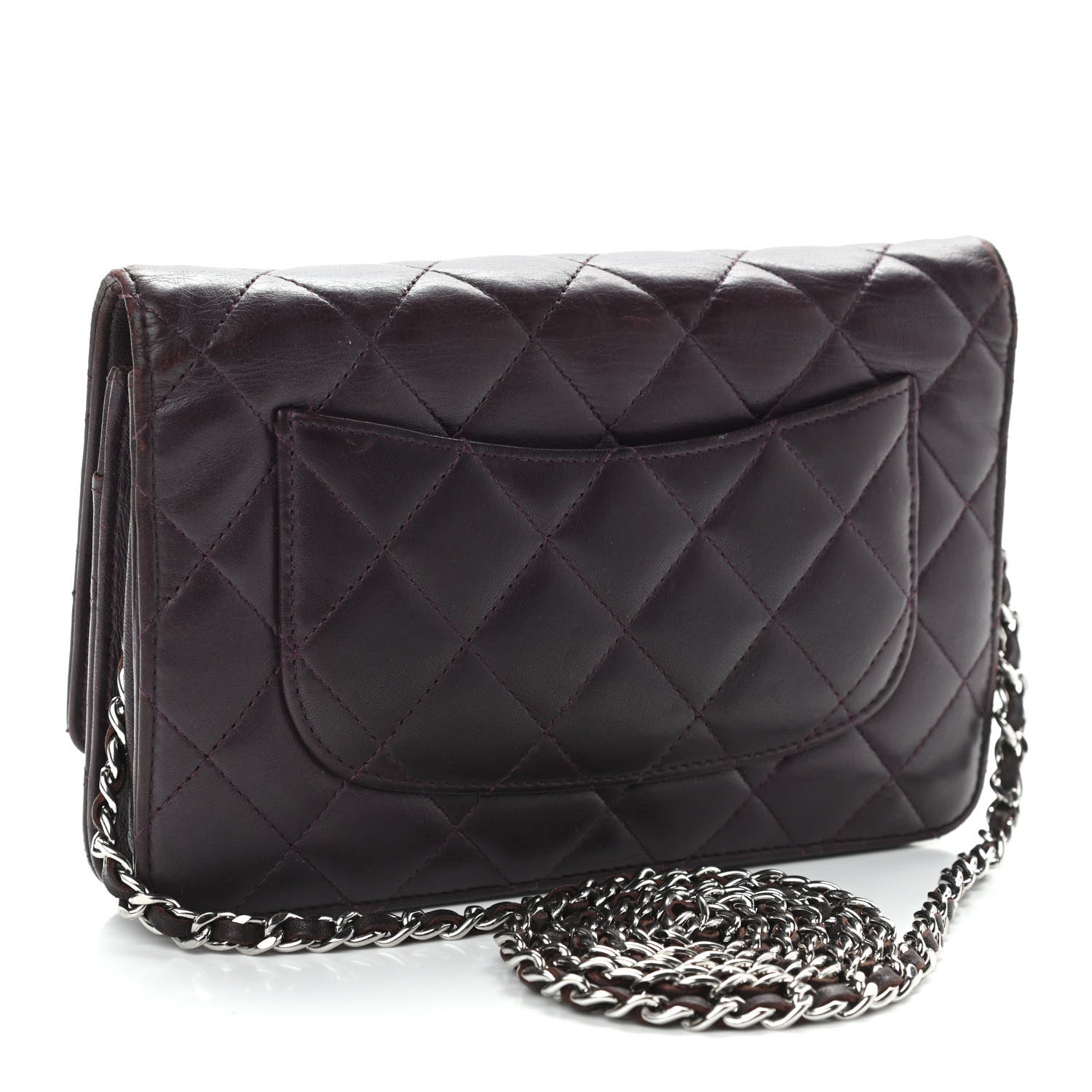 Chanel Lambskin Quilted Wallet On Chain WOC Burgundy 3 of 17