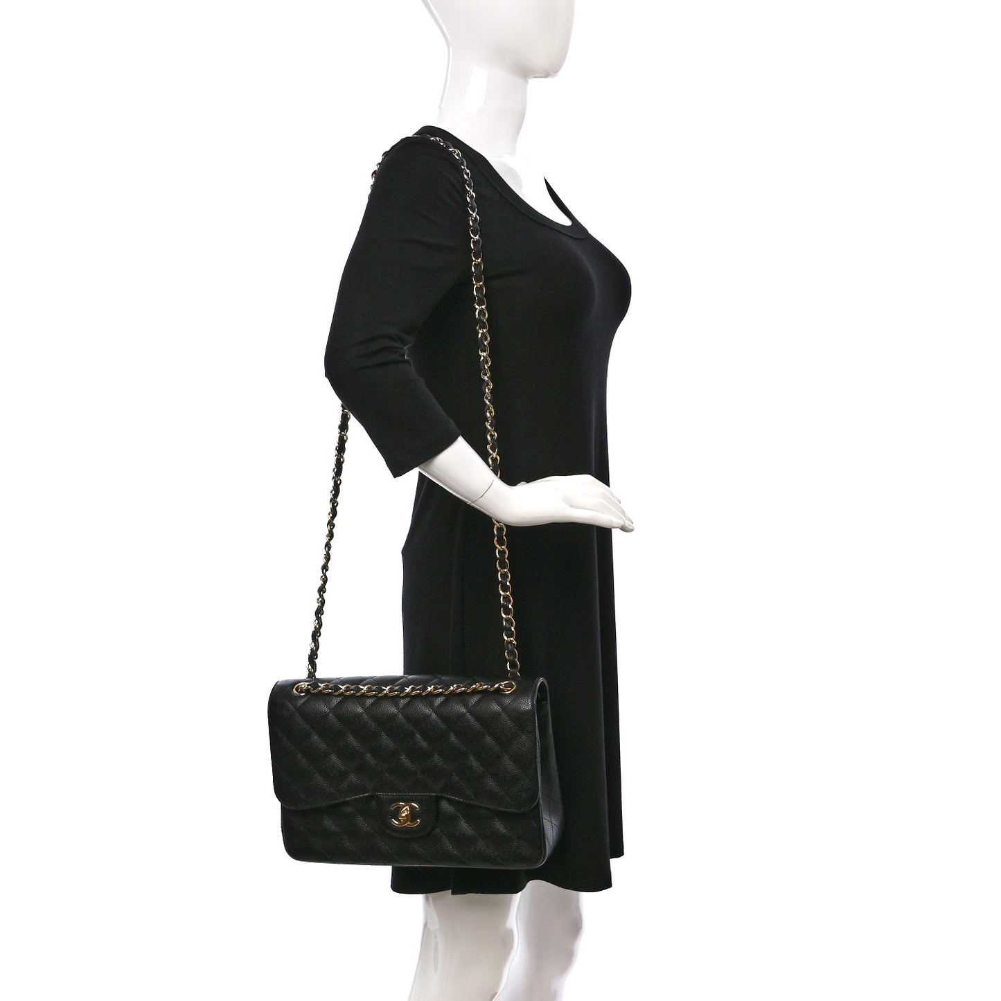 Caviar Quilted Jumbo Double Flap Black
